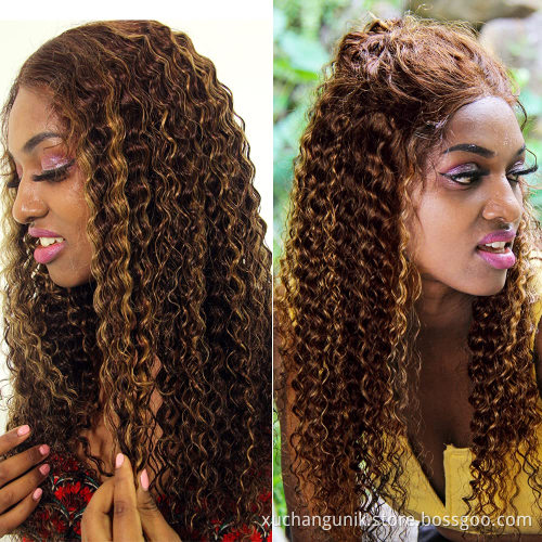 Human Wig Vendor Highlight Brown Wig Ombre Color Malaysian Virgin Cuticle Aligned Human Hair Wig HD Lace Front Closurs
